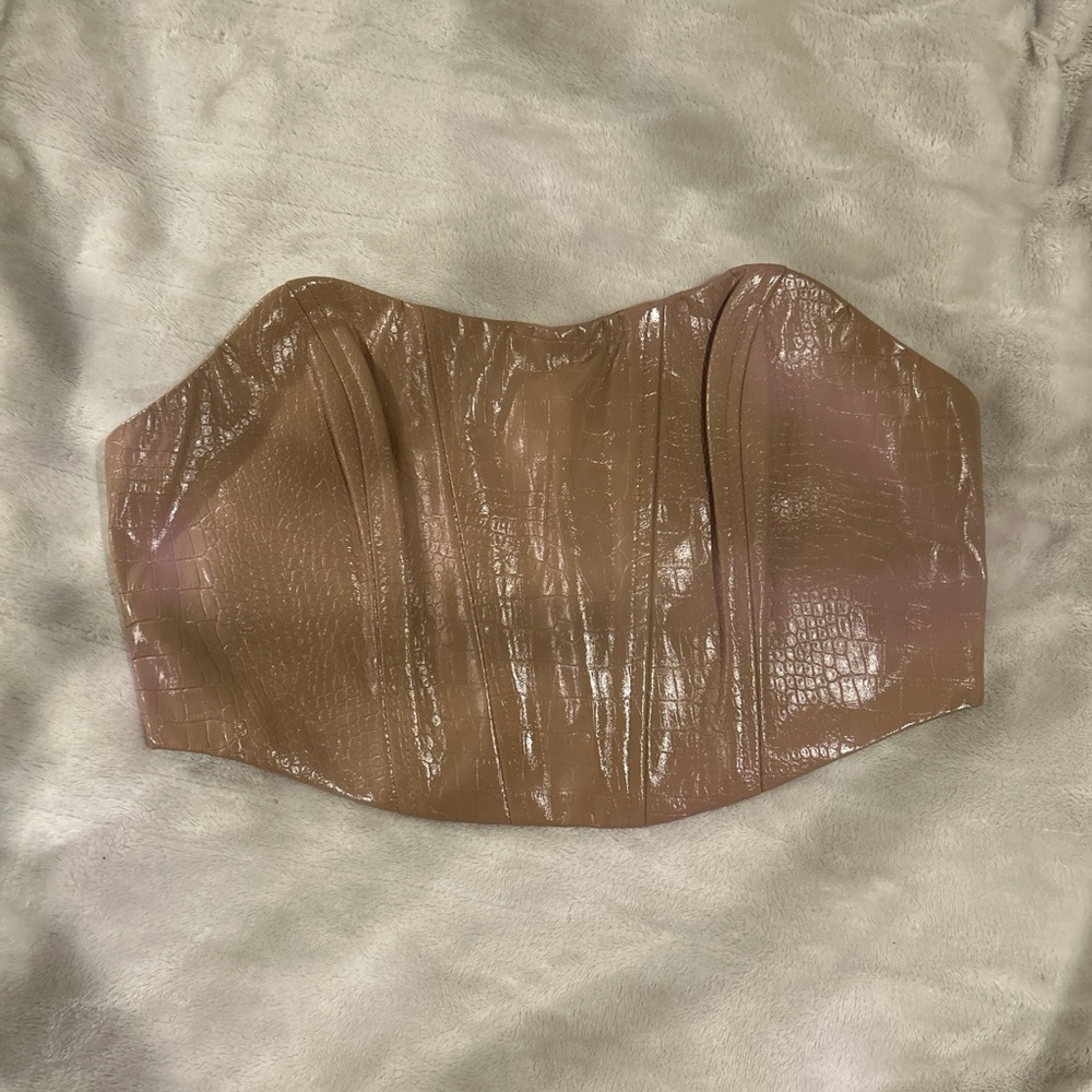 Fashion Nova Crocodile Print Nude Bustier Top